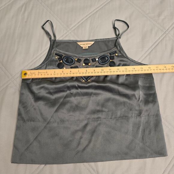 women Y2K 100% Silk Embellished Cami Tank Top Size 38 Teal Blue Boho Glam Beaded - Picture 7 of 9